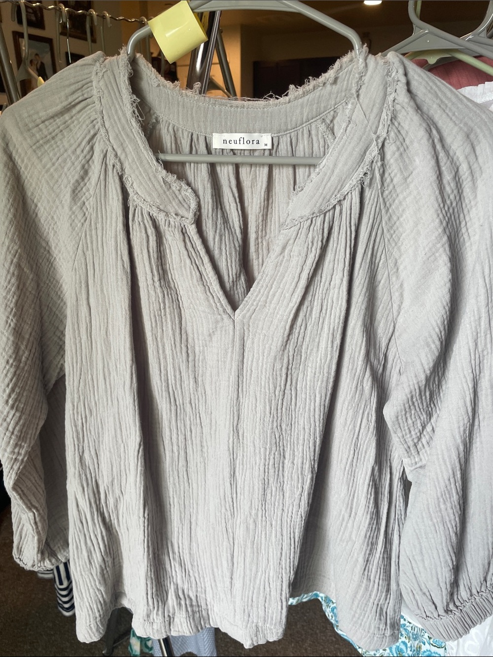 Neuflora - Light Gray Gauze Peasant Top